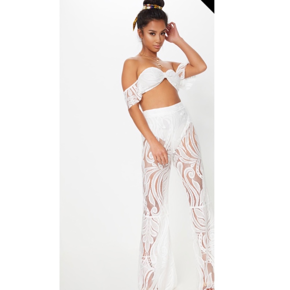 Petite White Lace Bardot Set